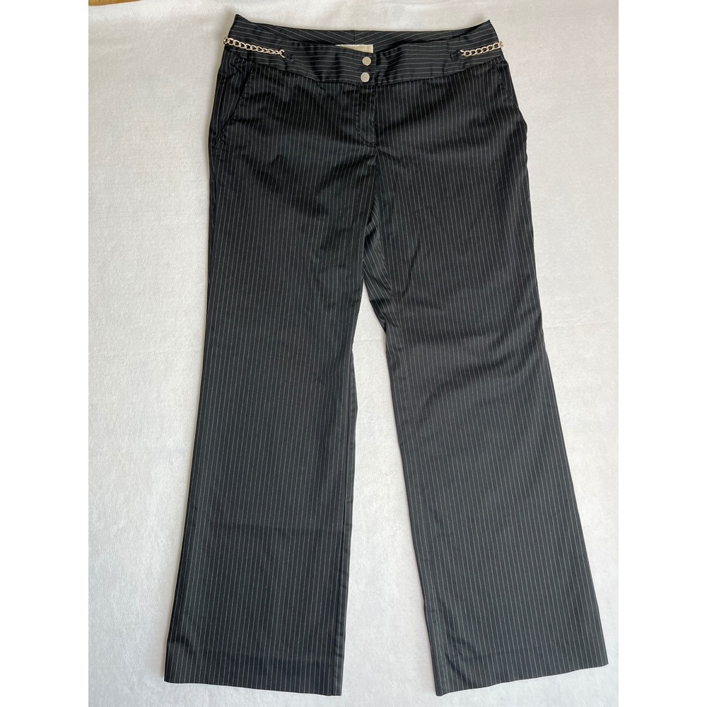 Y2K Michael Kors Pinstripe Wide Leg Pants Black Gold Chain Accent Trousers